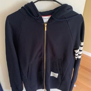 Thom Browne navy zip up hoodie